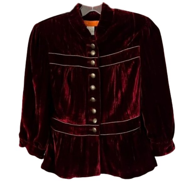 Cynthia Steffe Rayon/Silk Velvet Jacket Gold Accents - 4 - Picture 1 of 11